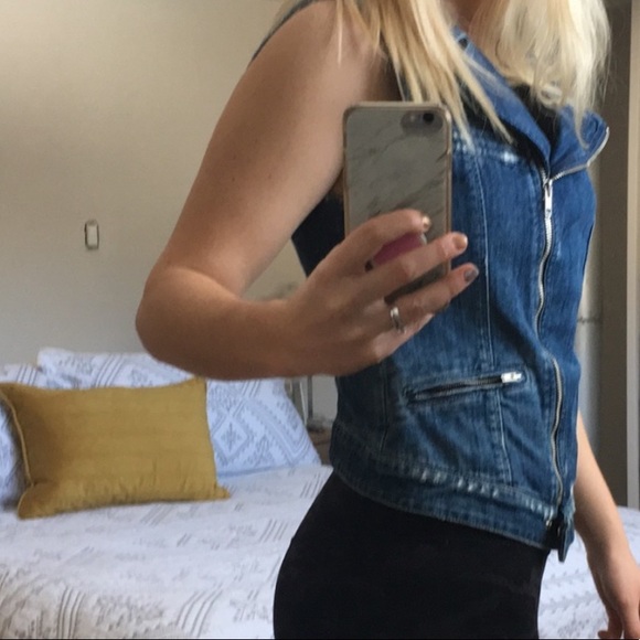 Guess Moto Jean Vest Motorcycle Blue Denim Jacket Vintage Kawaii Y2K Coat Biker - Picture 10 of 13